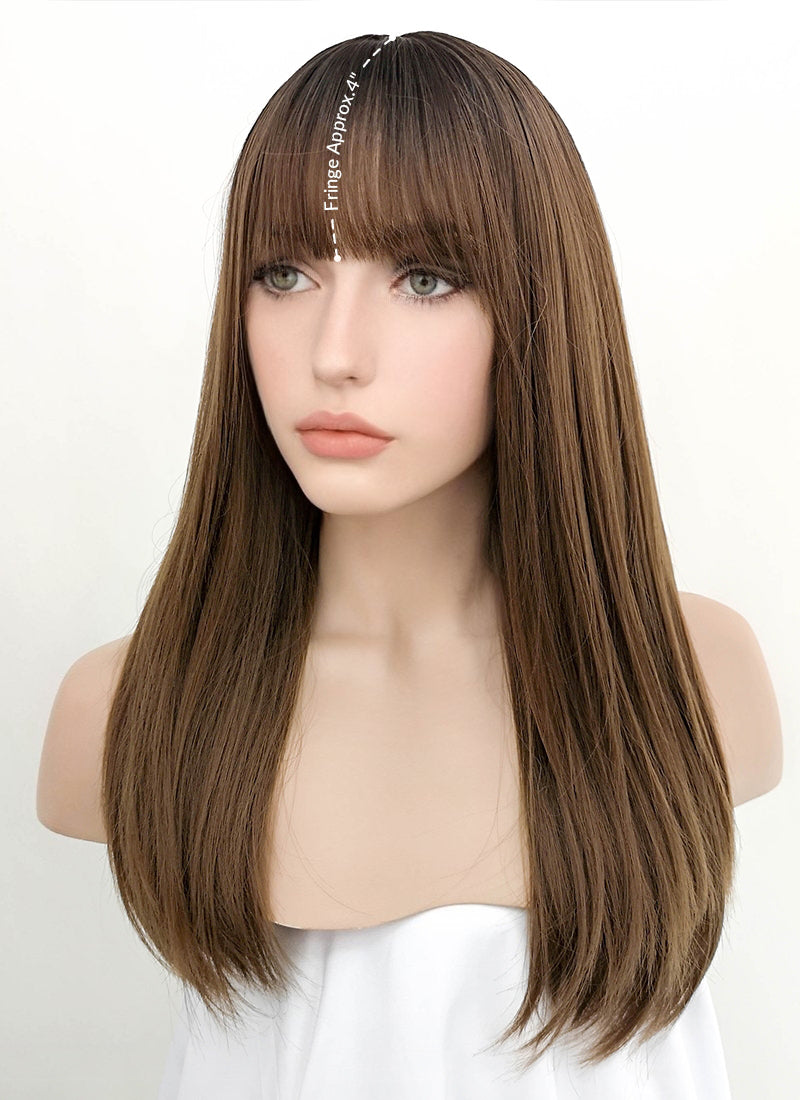 【Monday7101】NAVANA WIG ブラウン ロングストレート Chestnut Brown Dark Roots Synthetic Wig NS050 | WigIsFashion