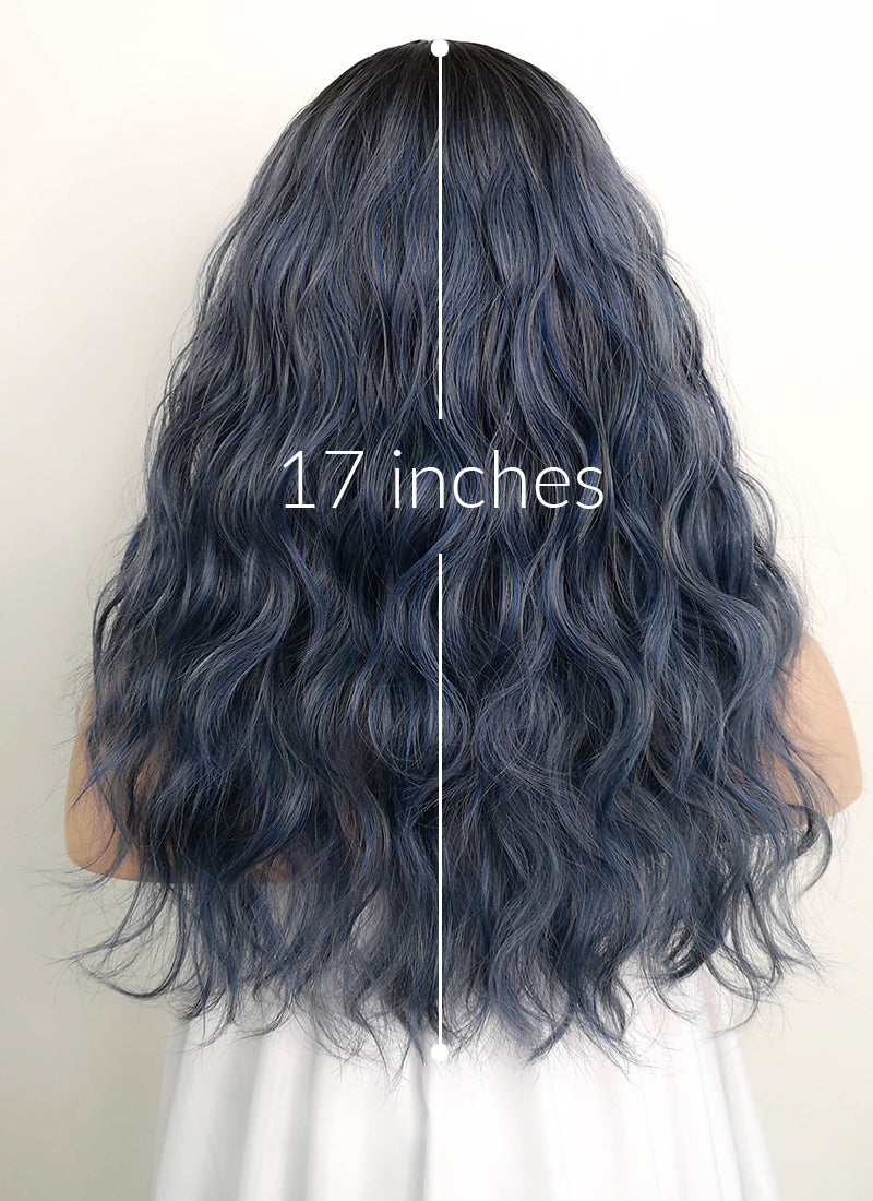 Dark Blue With Dark Roots Wavy Synthetic Wig NS054