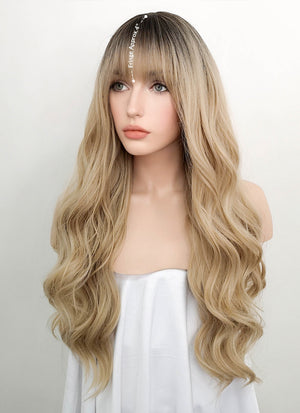 Blonde With Dark Roots Wavy Synthetic Wig NS055