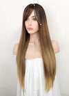 Mixed Brown With Dark Roots Straight Synthetic Wig NS082