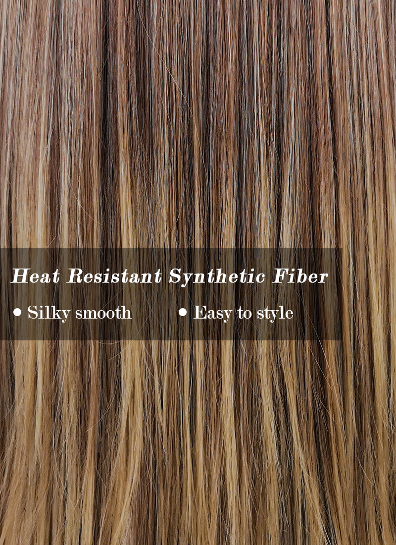 Mixed Brown With Dark Roots Straight Synthetic Wig NS082