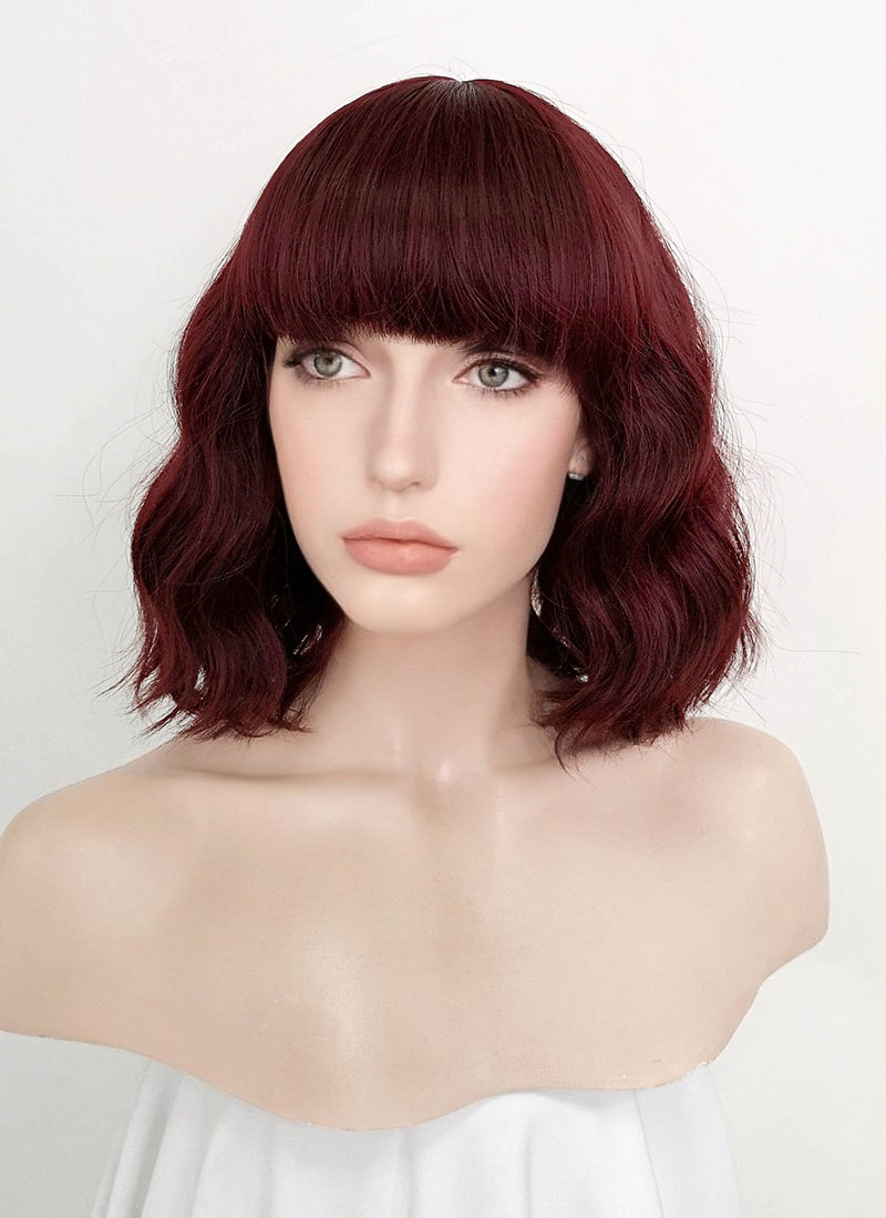 Burgundy Red Wavy Bob Synthetic Wig NS111