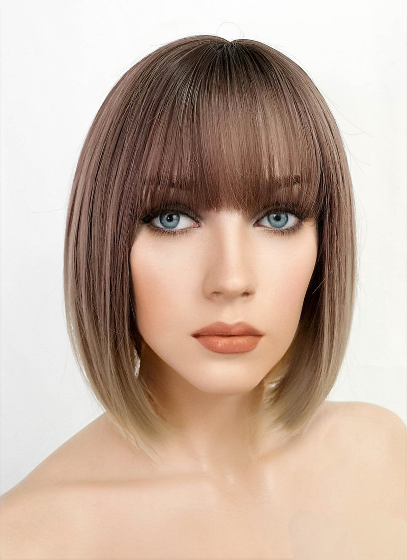 Ash Pink Blonde Ombre Bob Straight Synthetic Wig NS118