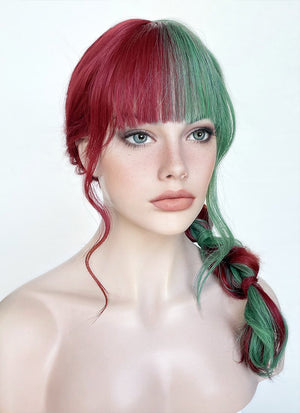 Red Green Split Gemini Color Braided Synthetic Wig NS2000