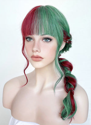 Red Green Split Gemini Color Braided Synthetic Wig NS2000