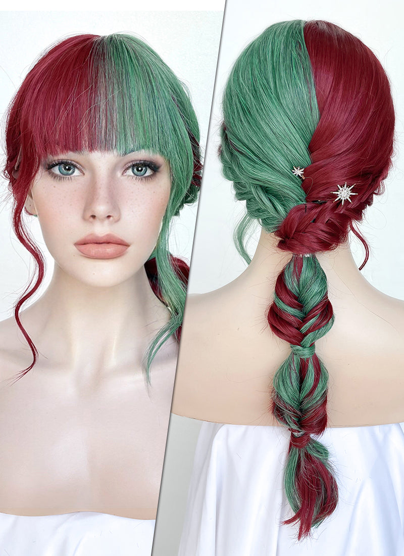 Red Green Split Color Braided Synthetic Wig NS2000