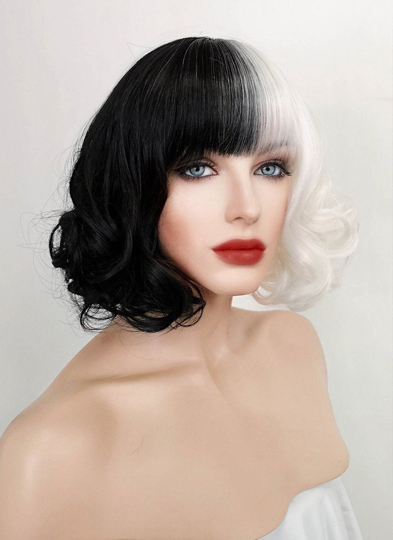 Cruella Black White Bob Synthetic Wig NS200 WigIsFashion Wig