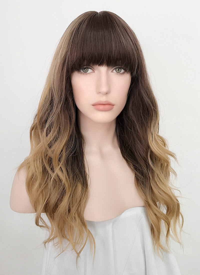 Two Tone Brown Wavy Synthetic Wig NS217