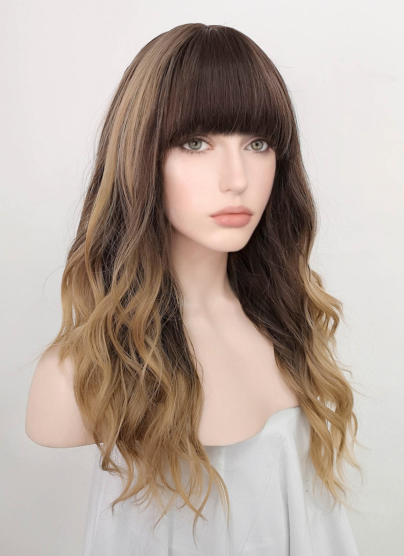 Two Tone Brown Wavy Synthetic Wig NS217