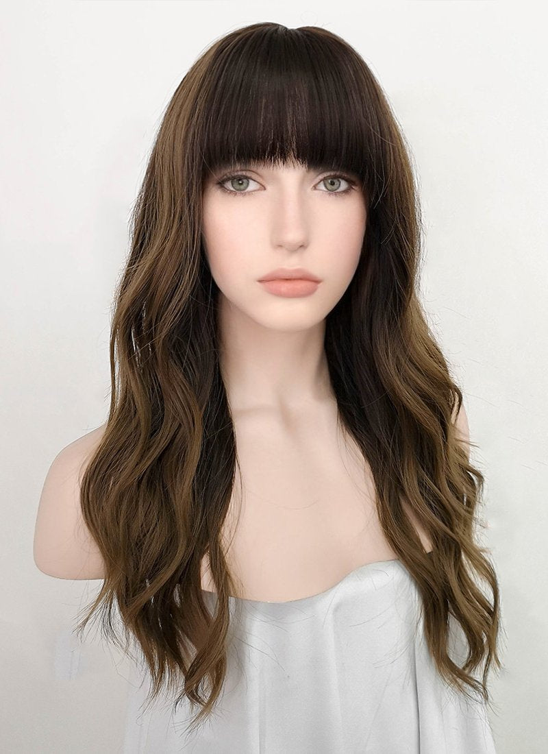 Two Tone Brown Wavy Synthetic Wig NS228