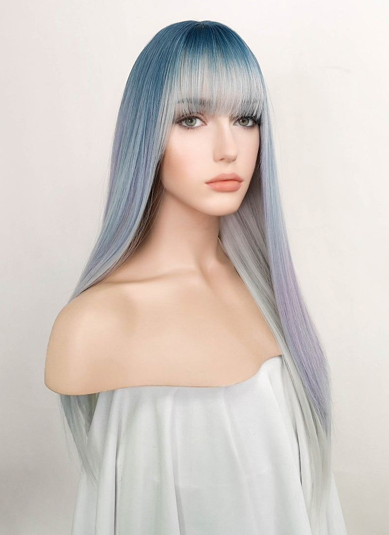 Blue Purple Grey Ombre Straight Synthetic Hair Wig NS286