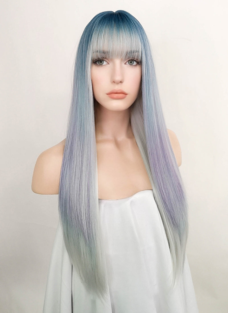 Blue Purple Grey Ombre Straight Synthetic Hair Wig NS286
