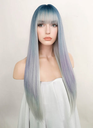Blue Purple Grey Ombre Straight Synthetic Hair Wig NS286
