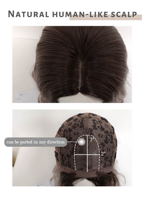 Ash Purple With Dark Roots Wavy Synthetic Wig NS295