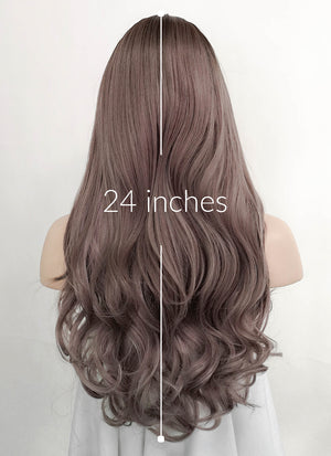 Ash Purple With Dark Roots Wavy Synthetic Wig NS295