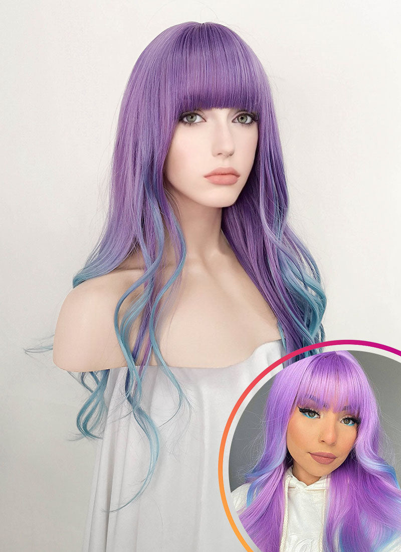 Purple wig with bangs sales