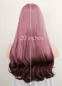 Pink Red Ombre Wavy Synthetic Hair Wig NS345