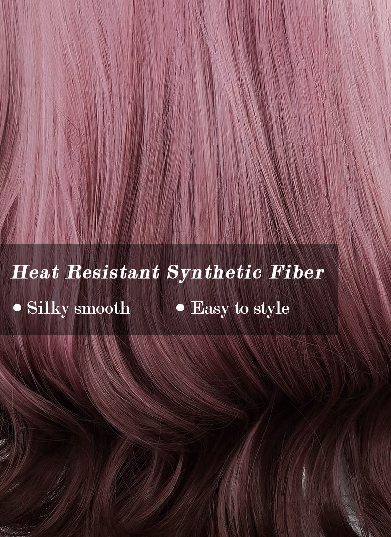 Pink Red Ombre Wavy Synthetic Hair Wig NS345