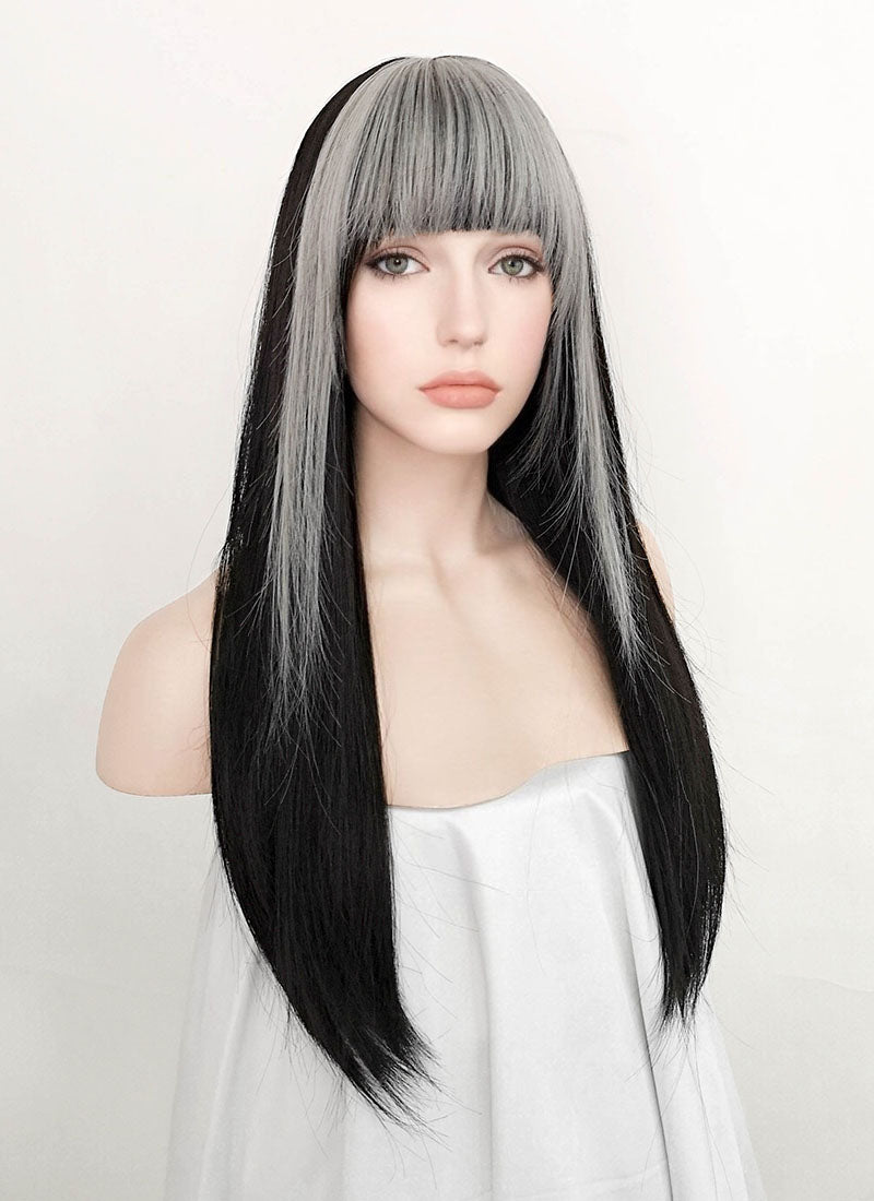 Black Mixed Grey Straight Synthetic Wig NS360