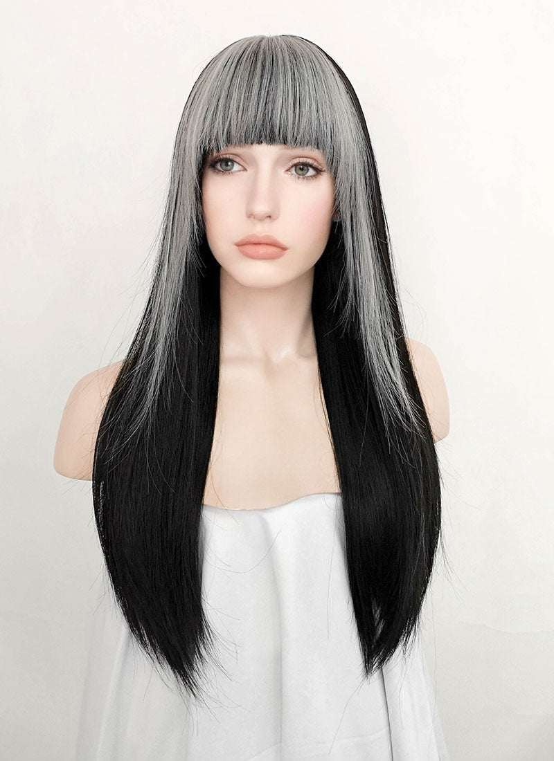 Black Mixed Grey Straight Synthetic Wig NS360