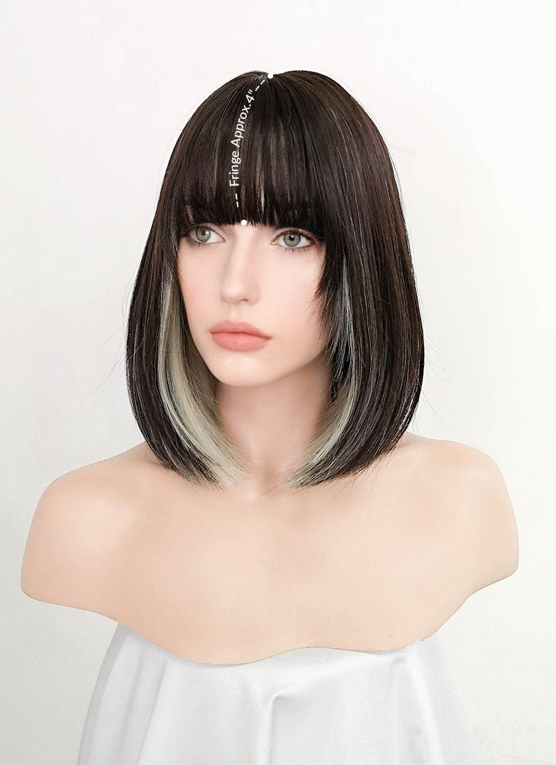 Brunette Mixed Blonde Straight Bob Synthetic Wig NS366