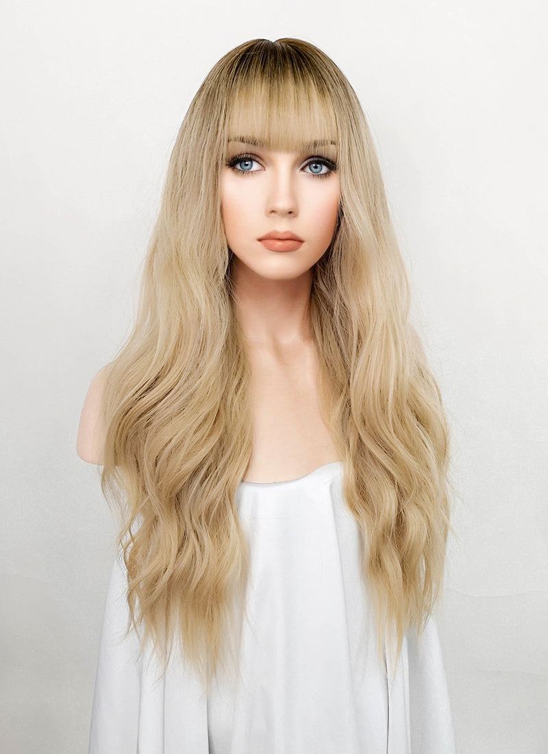 Blonde With Dark Roots Wavy Synthetic Wig NS377