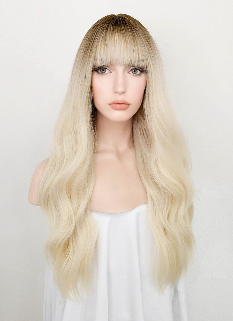 Blonde With Brown Roots Wavy Synthetic Wig NS381