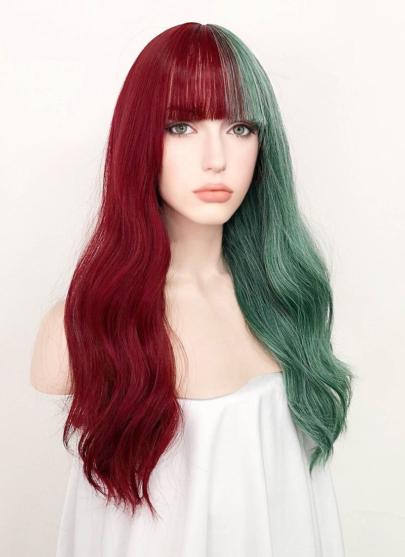 Red Green Split Color Wavy Synthetic Wig NS382