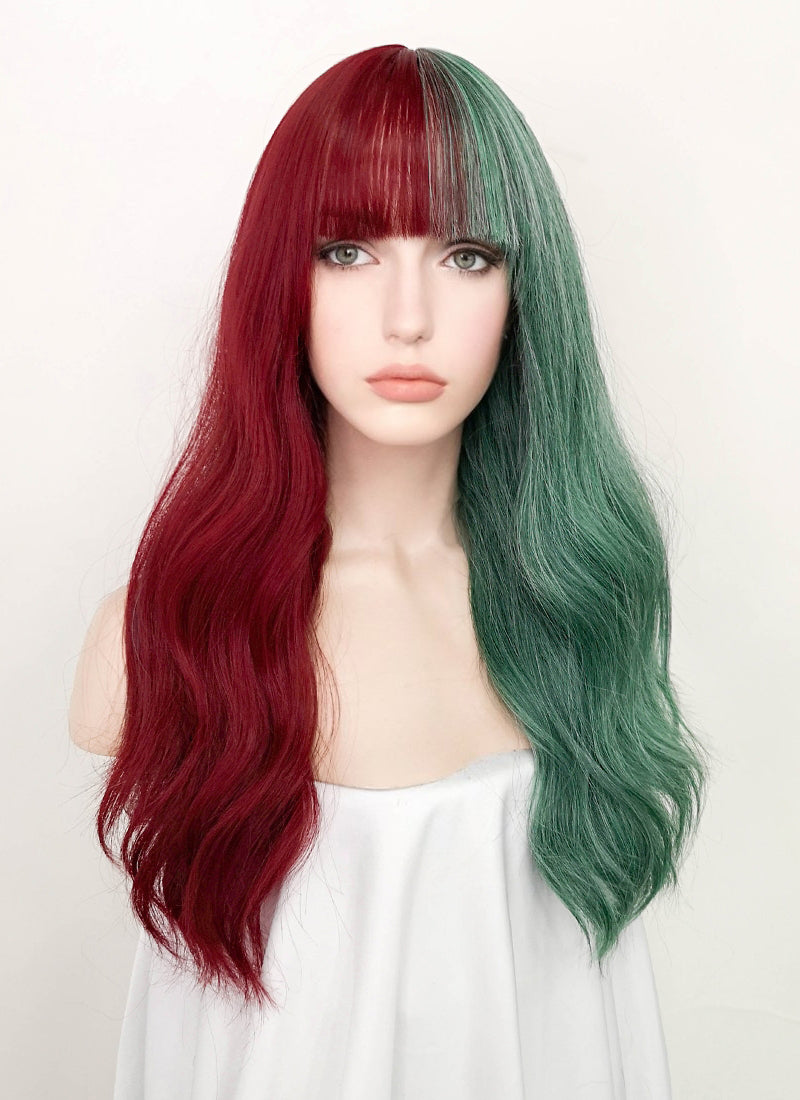 Red Green Split Color Wavy Synthetic Wig NS382