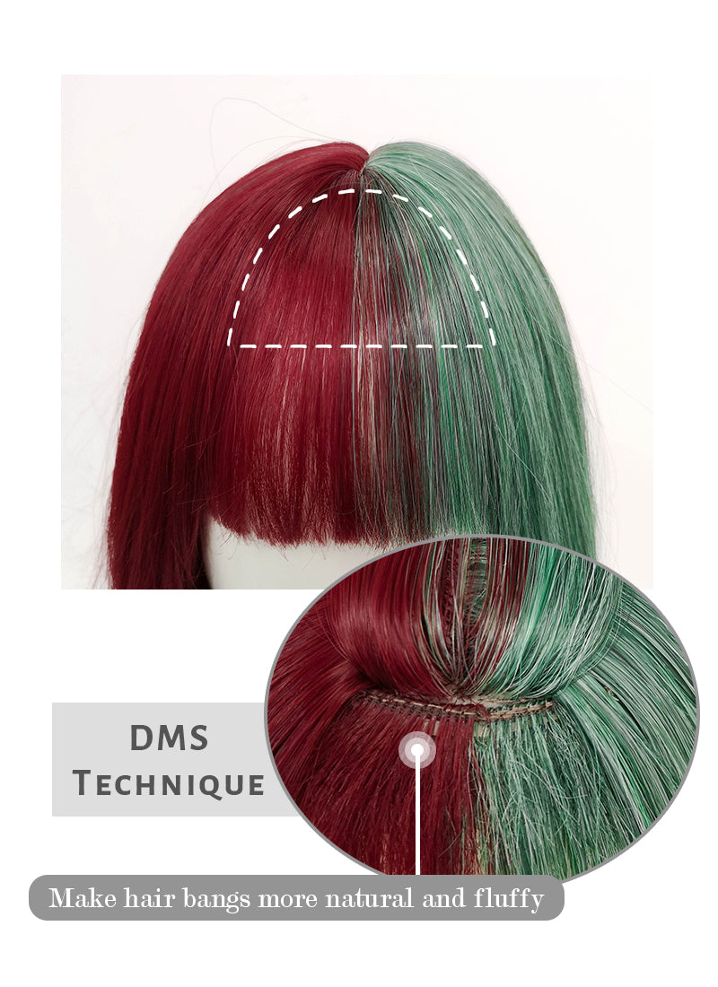 Red Green Split Color Wavy Synthetic Wig NS382
