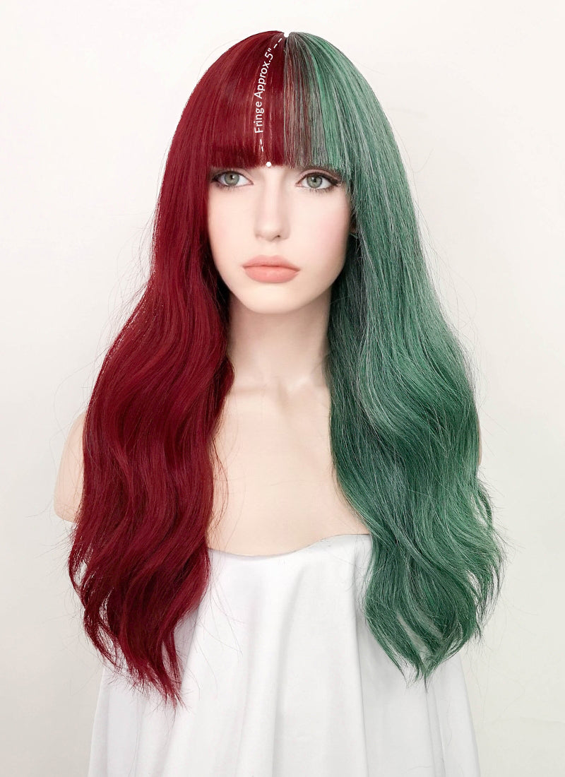 Red Green Split Color Wavy Synthetic Wig NS382
