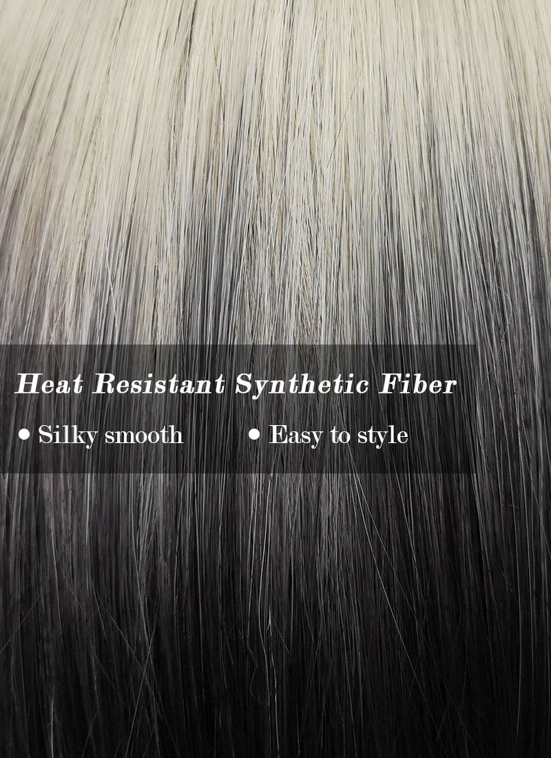 Ash Blonde Black Ombre Straight Bob Synthetic Hair Wig NS395