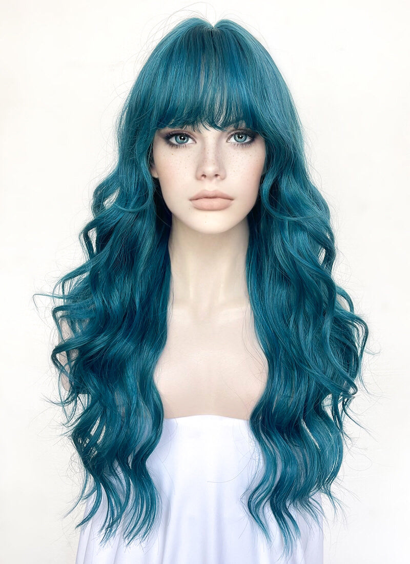 Blue Green Split Gemini Color With Dark Roots Braided Lace Front Synthetic  Wig