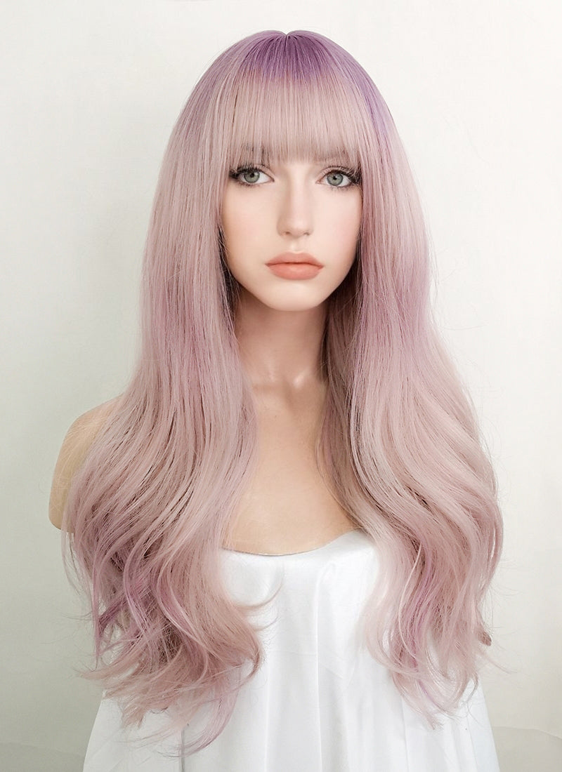 Pink Mixed Purple Wavy Synthetic Wig NS407