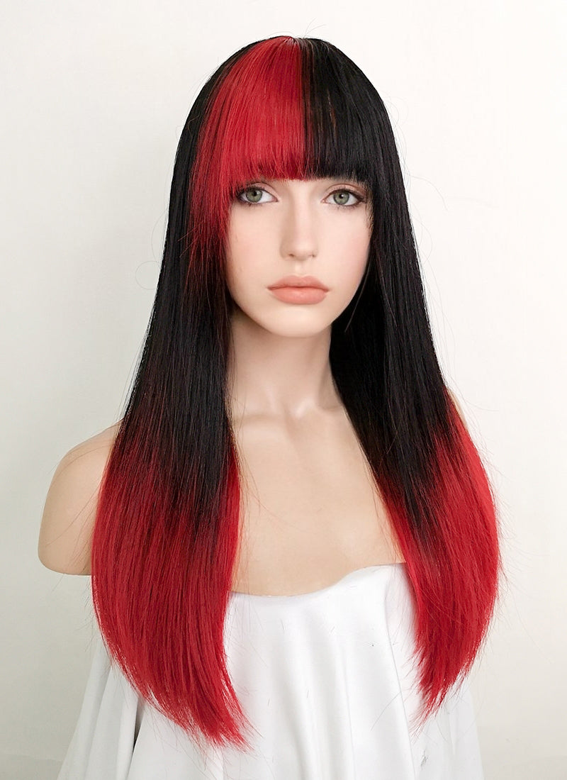 Black Red Ombre Straight Synthetic Wig – Wig Is Fashion