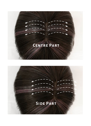Brunette With Purple Grey Tips Straight Synthetic Hair Wig NS412