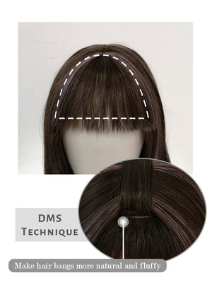 Brunette With Purple Grey Tips Straight Synthetic Hair Wig NS412
