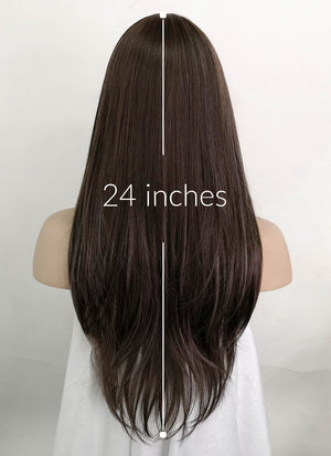 Brunette With Purple Grey Tips Straight Synthetic Hair Wig NS412