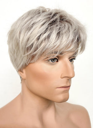 Ash Blonde With Dark Roots Straight Pixie Synthetic Men's Hair Wig NS424