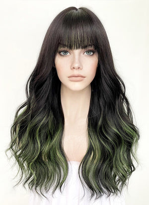 Black Mixed Green Wavy Synthetic Hair Wig NS425