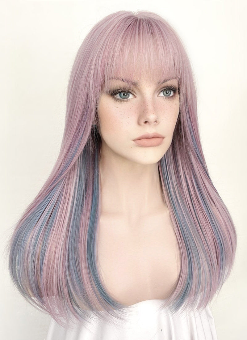 Pastel Pink Mixed Blue Straight Synthetic Hair Wig NS429