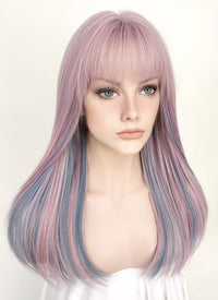 Pastel Pink Mixed Blue Straight Synthetic Hair Wig NS429