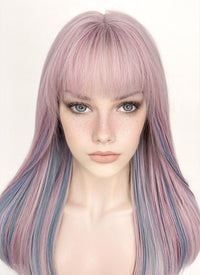 Pastel Pink Mixed Blue Straight Synthetic Hair Wig NS429