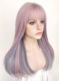 Pastel Pink Mixed Blue Straight Synthetic Hair Wig NS429