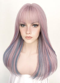 Pastel Pink Mixed Blue Straight Synthetic Hair Wig NS429