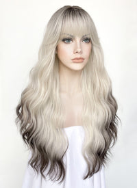 Blonde Mixed Brown With Dark Roots Wavy Synthetic Wig NS430