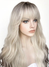 Blonde Mixed Brown With Dark Roots Wavy Synthetic Wig NS430