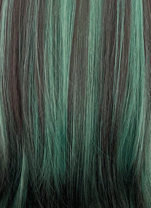 Green Mixed Black Straight Synthetic Hair Wig NS432