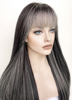 Black Mixed Grey Straight Synthetic Hair Wig NS442