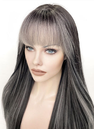 Black Mixed Grey Straight Synthetic Hair Wig NS442